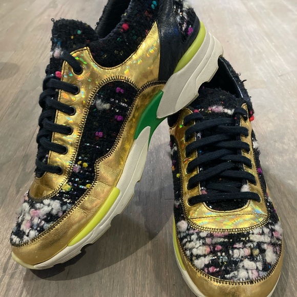 chanel black and gold sneakers